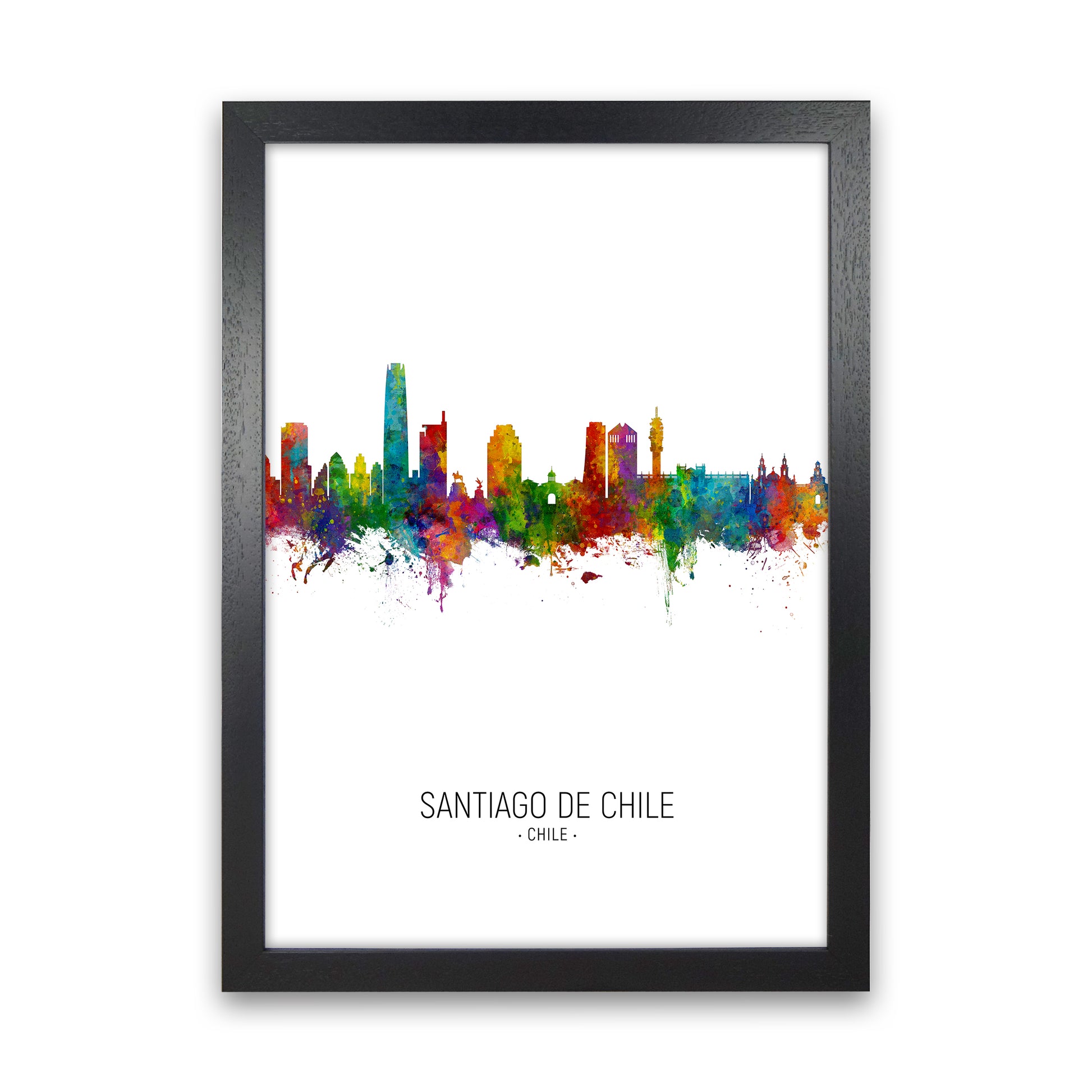 Santiago De Chile Chile Skyline Portrait Art Print by Michael Tompsett Black Grain