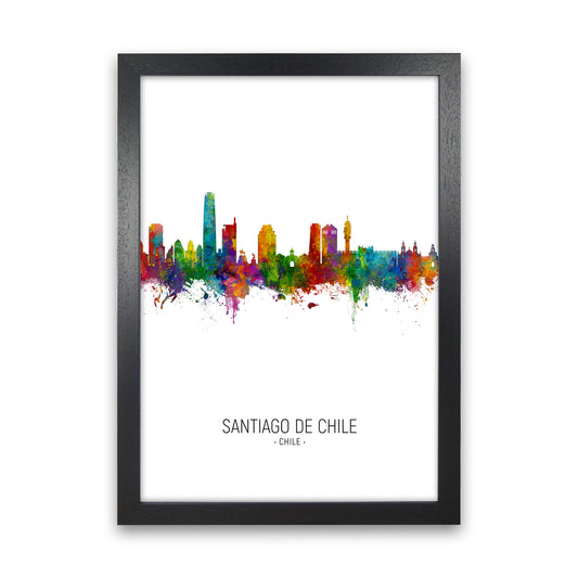 Santiago De Chile Chile Skyline Portrait Art Print by Michael Tompsett Black Grain