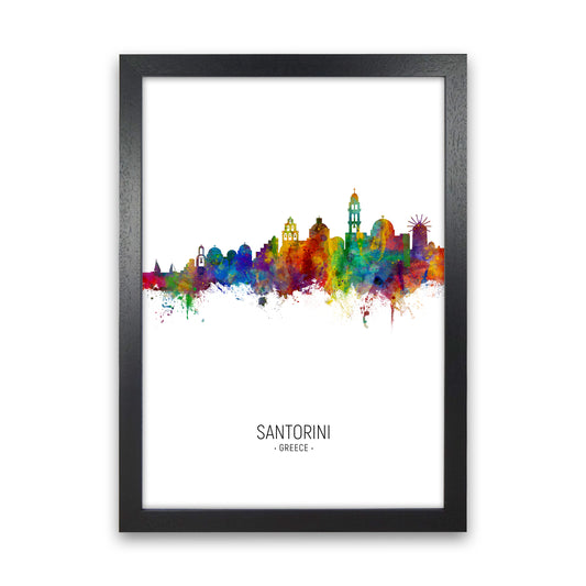Santorini Greece Skyline Portrait Art Print by Michael Tompsett Black Grain