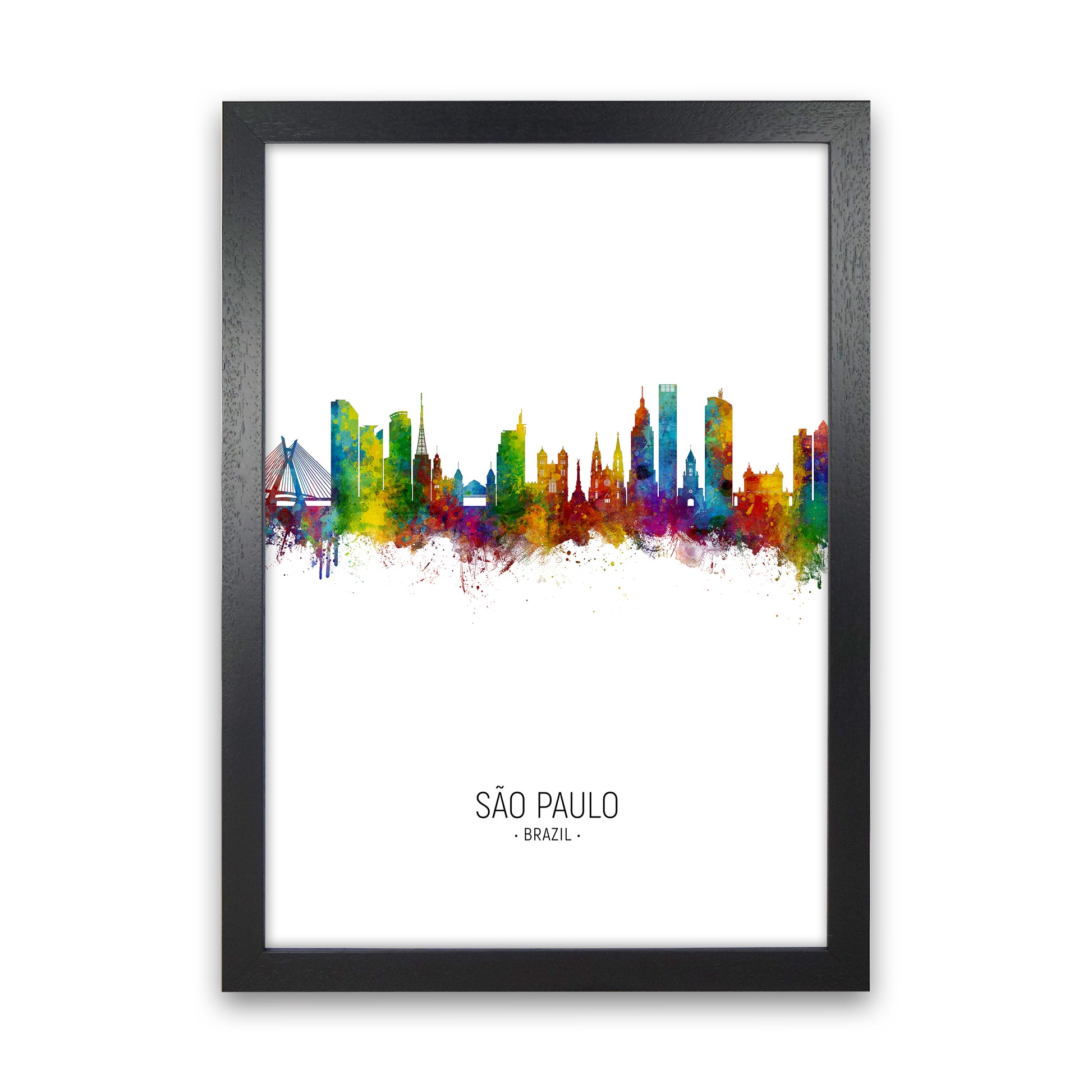 Sao Paulo Brazil Skyline Portrait Art Print by Michael Tompsett Black Grain
