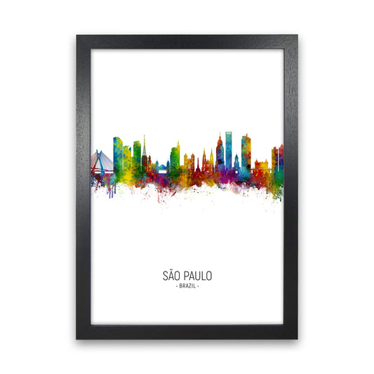 Sao Paulo Brazil Skyline Portrait Art Print by Michael Tompsett Black Grain