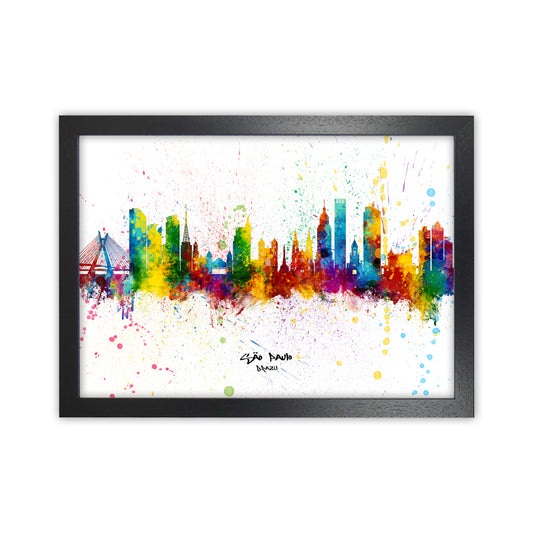 Sao Paulo Brazil Skyline Splash Art Print by Michael Tompsett Black Grain