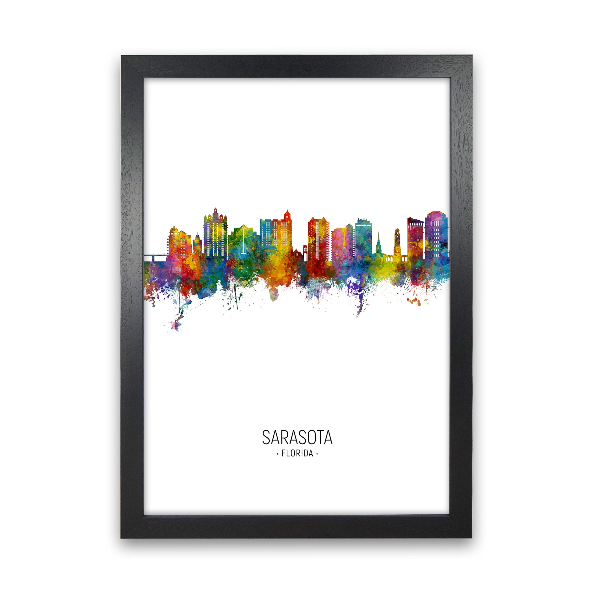 Sarasota Florida Skyline Portrait Art Print by Michael Tompsett Black Grain
