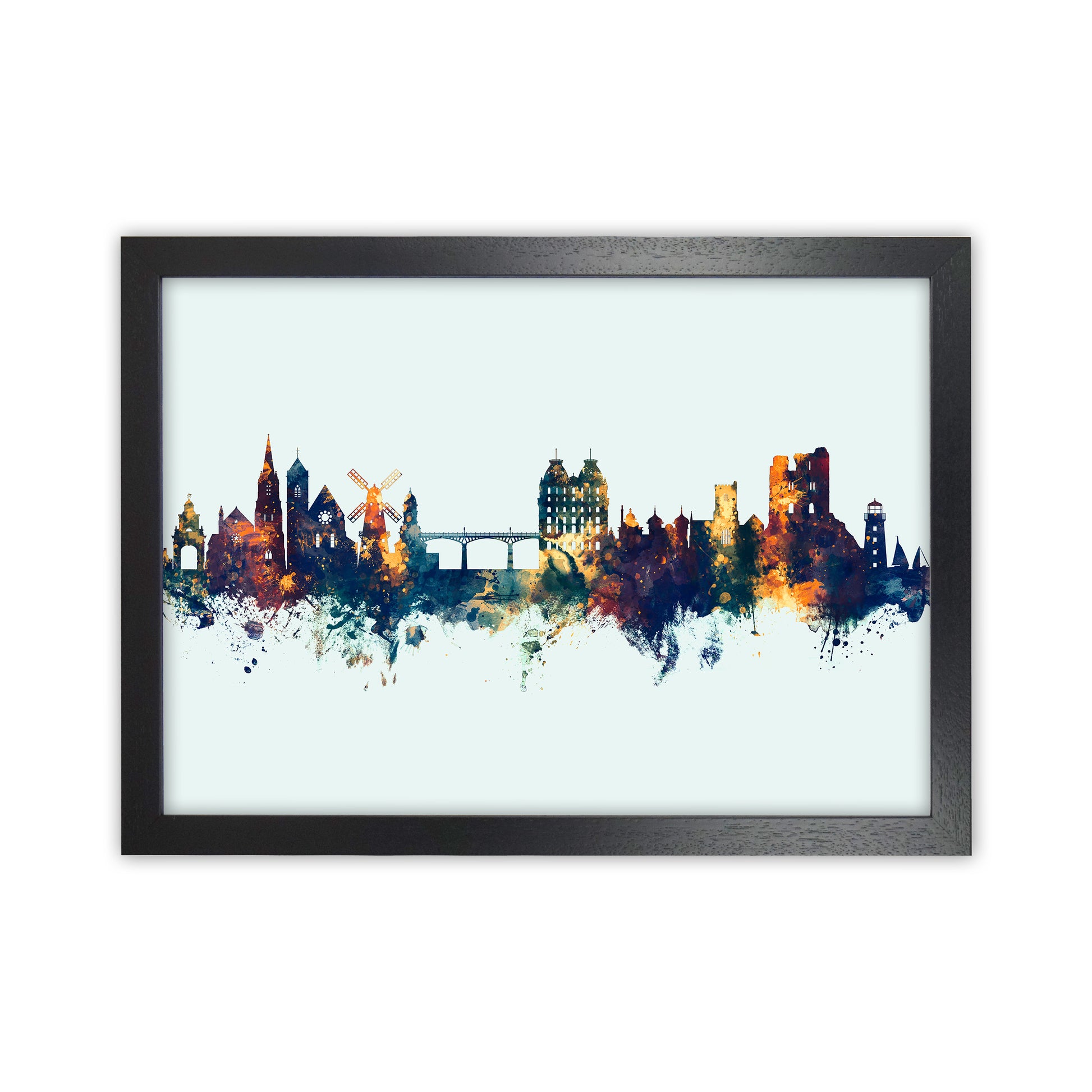 Scarborough England Skyline Blue Orange Art Print by Michael Tompsett Black Grain