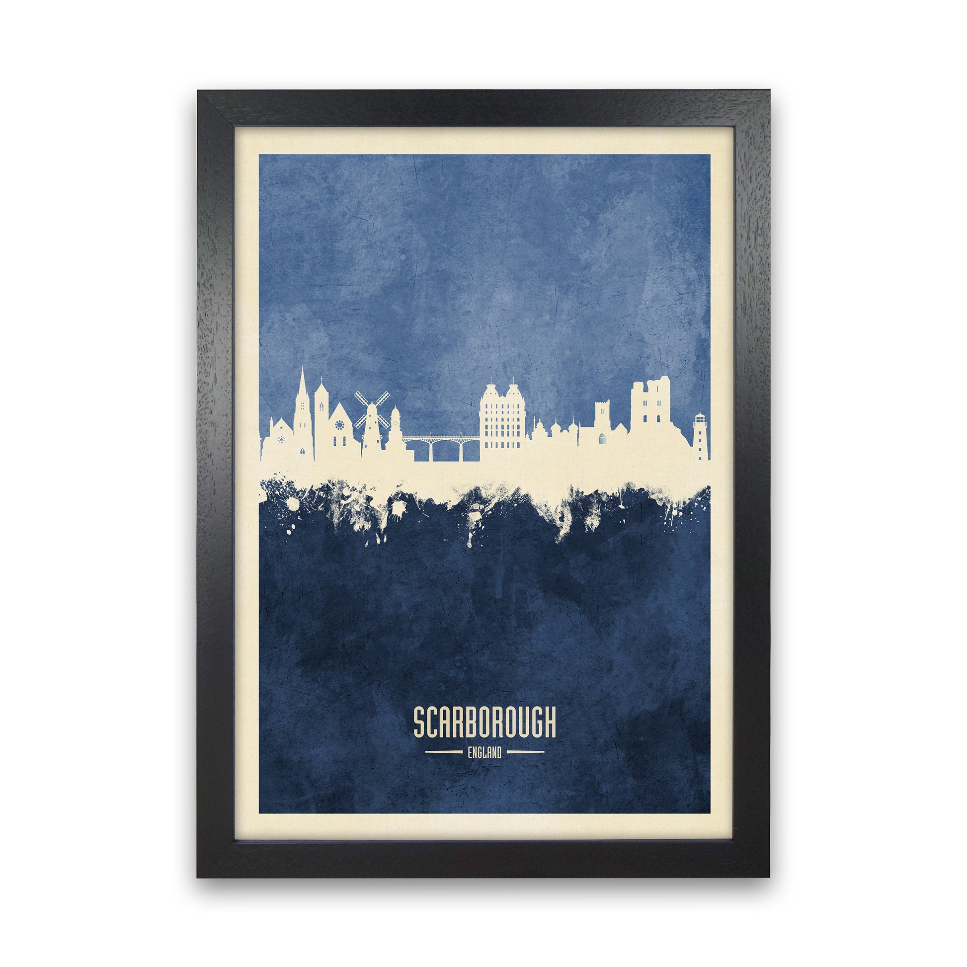 Scarborough England Skyline Portrait Navy Art Print by Michael Tompsett Black Grain
