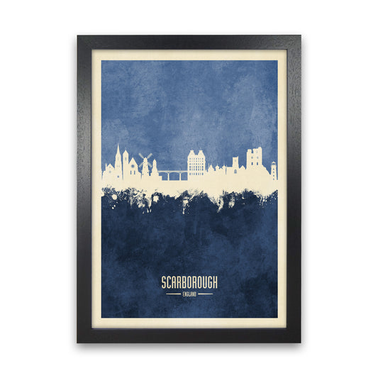 Scarborough England Skyline Portrait Navy Art Print by Michael Tompsett Black Grain