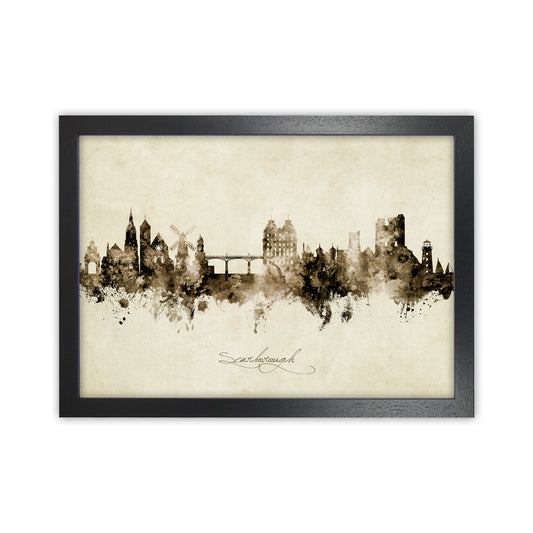 Scarborough England Skyline Vintage Art Print by Michael Tompsett Black Grain