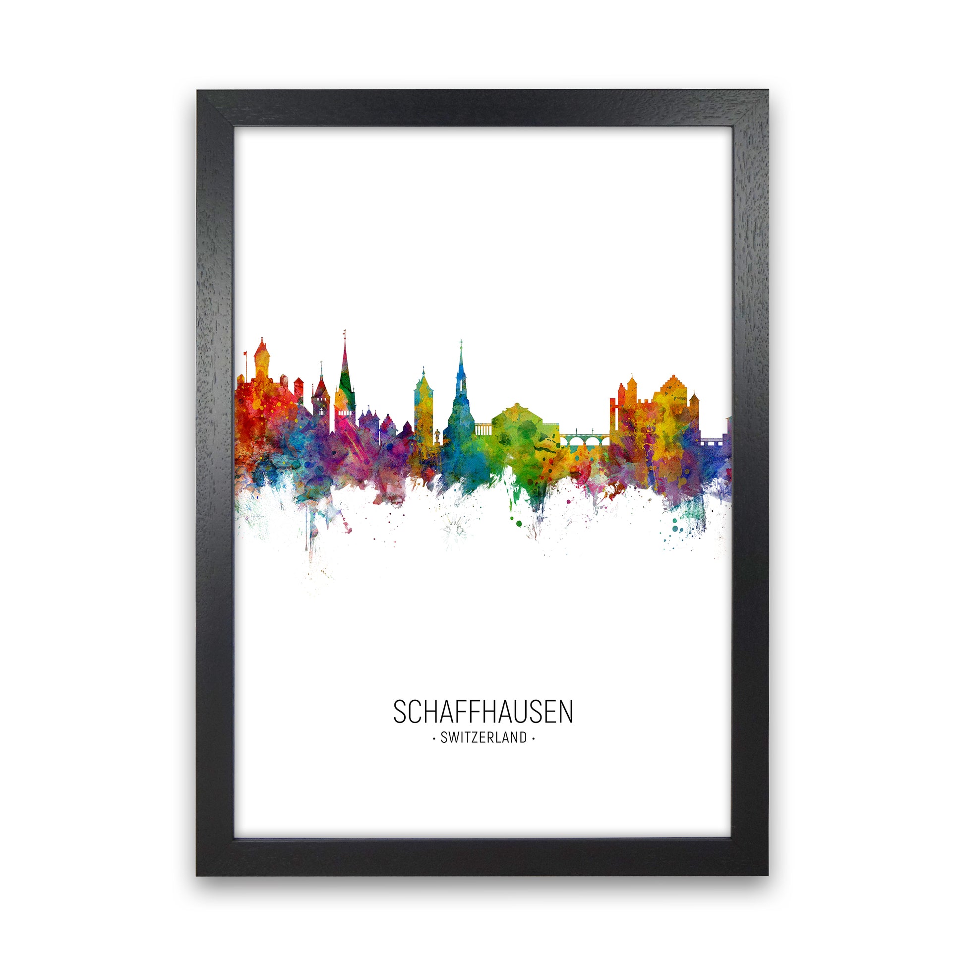Schaffhausen Switzerland Skyline Portrait Art Print by Michael Tompsett Black Grain