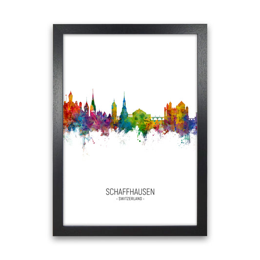 Schaffhausen Switzerland Skyline Portrait Art Print by Michael Tompsett Black Grain