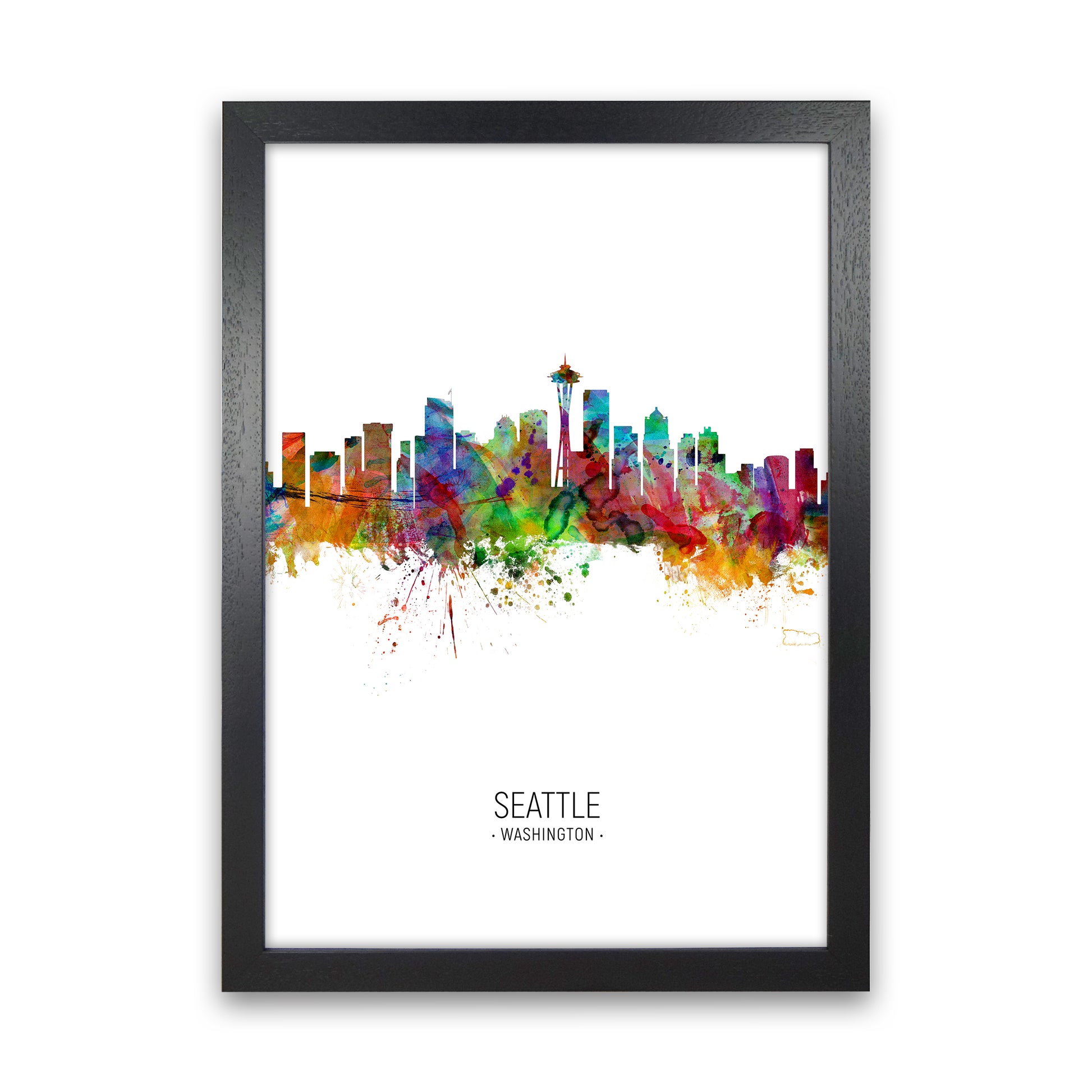 Seattle Washington Skyline Portrait Art Print by Michael Tompsett Black Grain