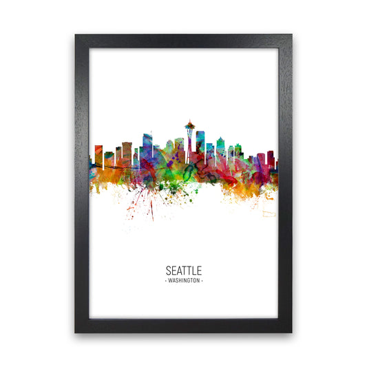 Seattle Washington Skyline Portrait Art Print by Michael Tompsett Black Grain