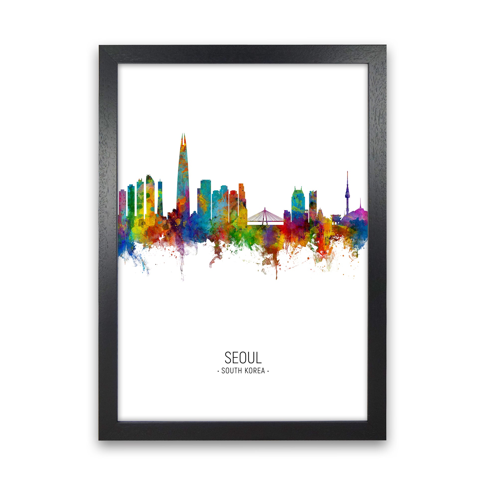 Seoul South Korea Skyline Portrait Art Print by Michael Tompsett Black Grain