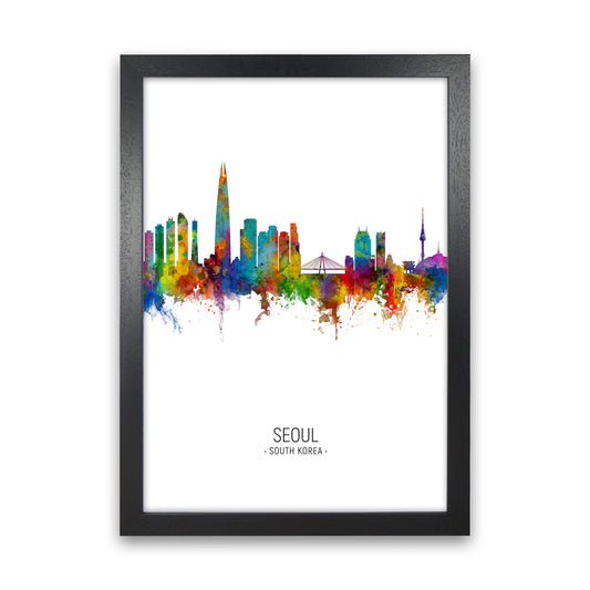 Seoul South Korea Skyline Portrait Art Print by Michael Tompsett Black Grain