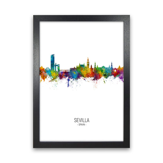 Sevilla Spain Skyline Portrait Art Print by Michael Tompsett Black Grain