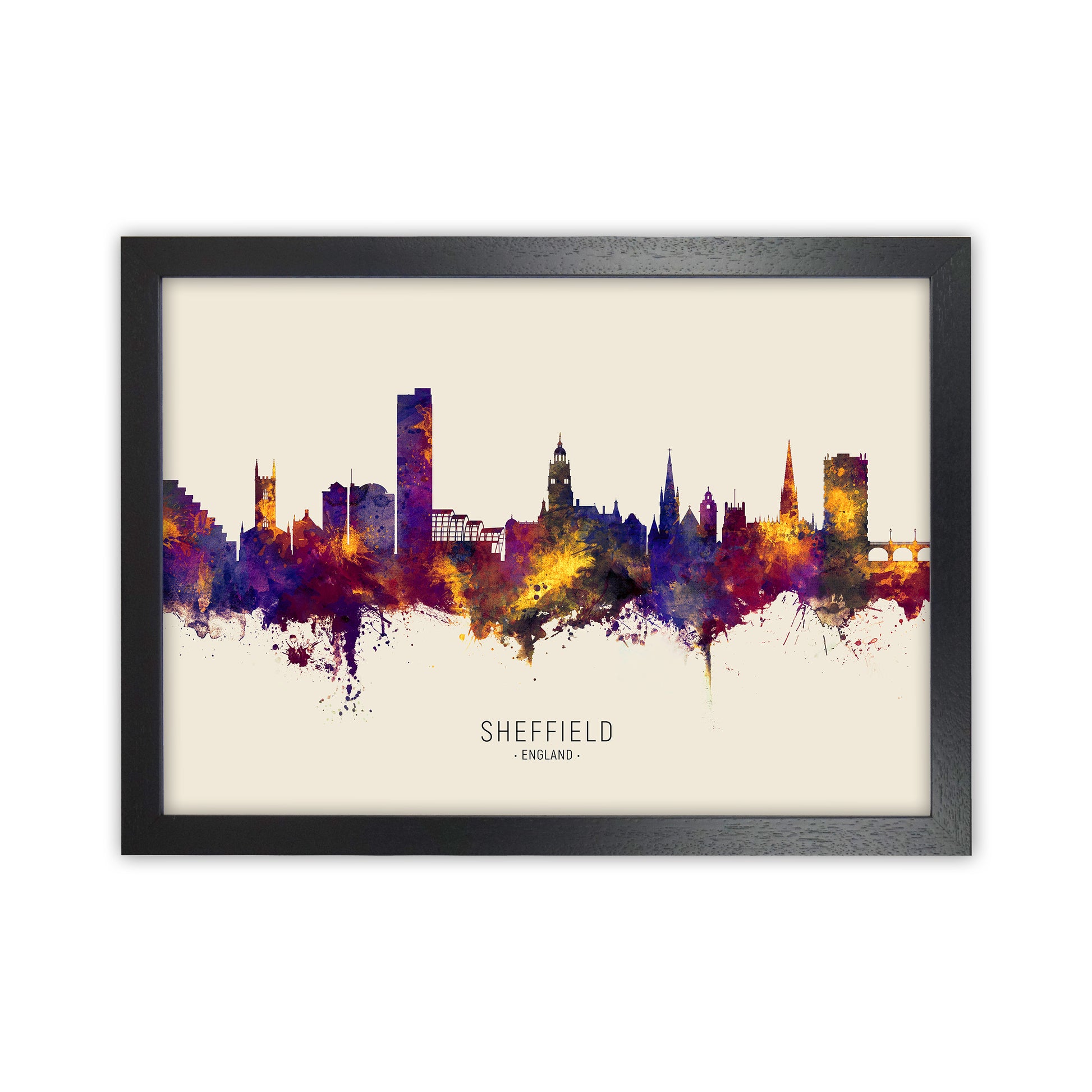 Sheffield England Skyline Autumn City Name Art Print by Michael Tompsett Black Grain