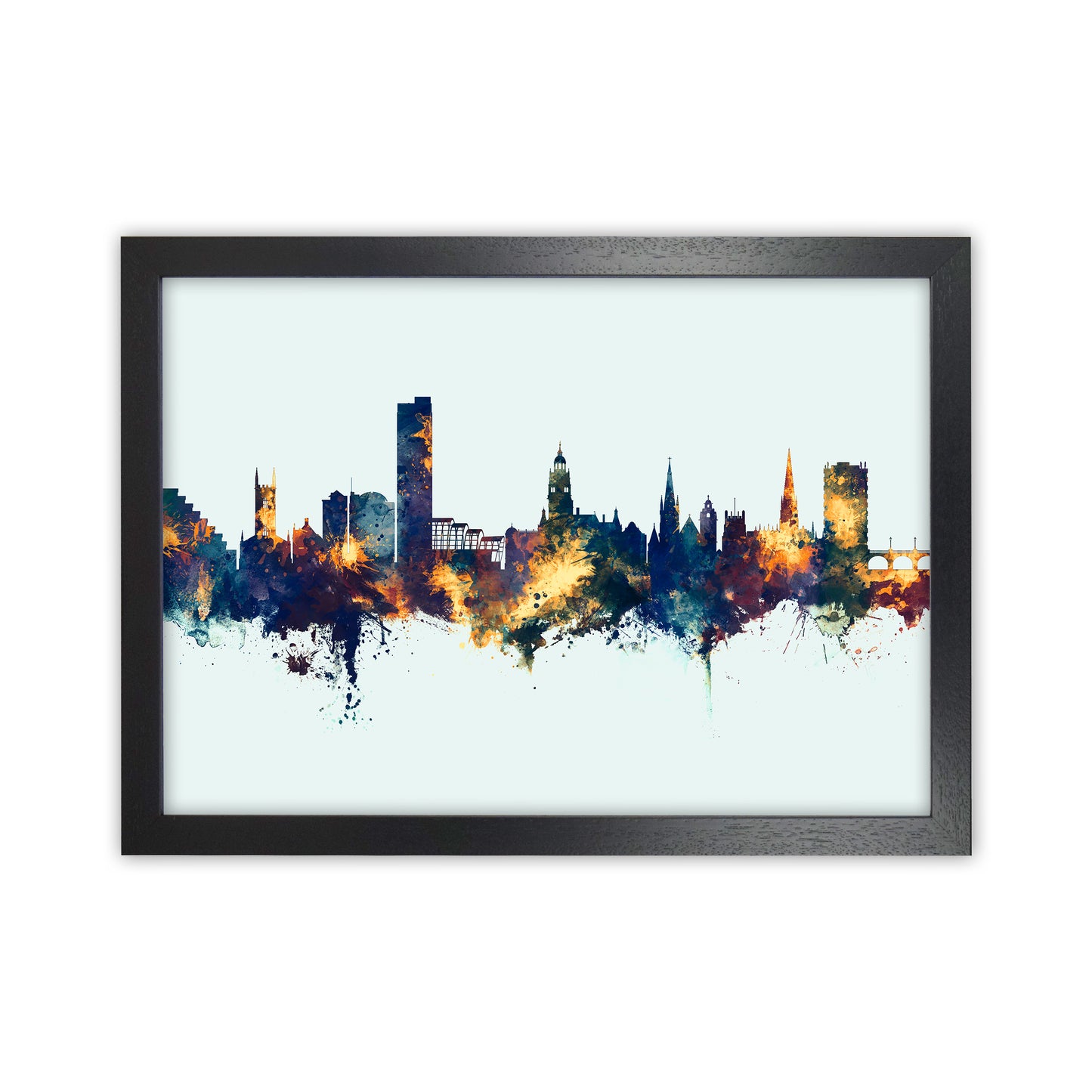 Sheffield England Skyline Blue Orange Art Print by Michael Tompsett Black Grain
