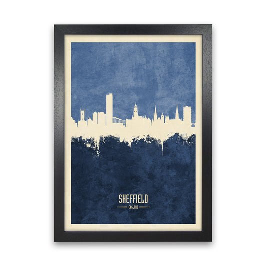 Sheffield England Skyline Portrait Navy Art Print by Michael Tompsett Black Grain