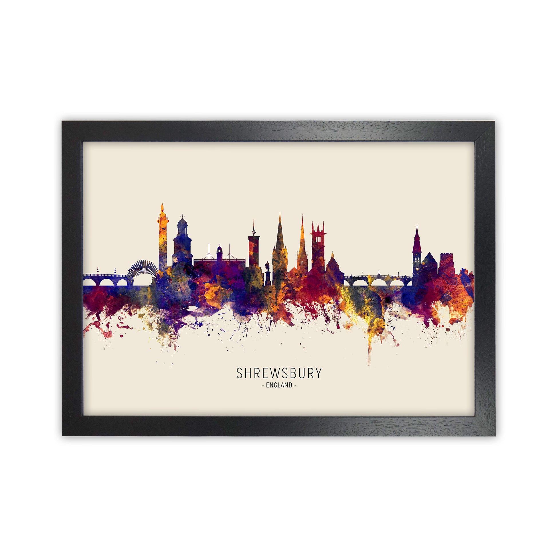 Shrewsbury England Skyline Autumn City Name Art Print by Michael Tompsett Black Grain