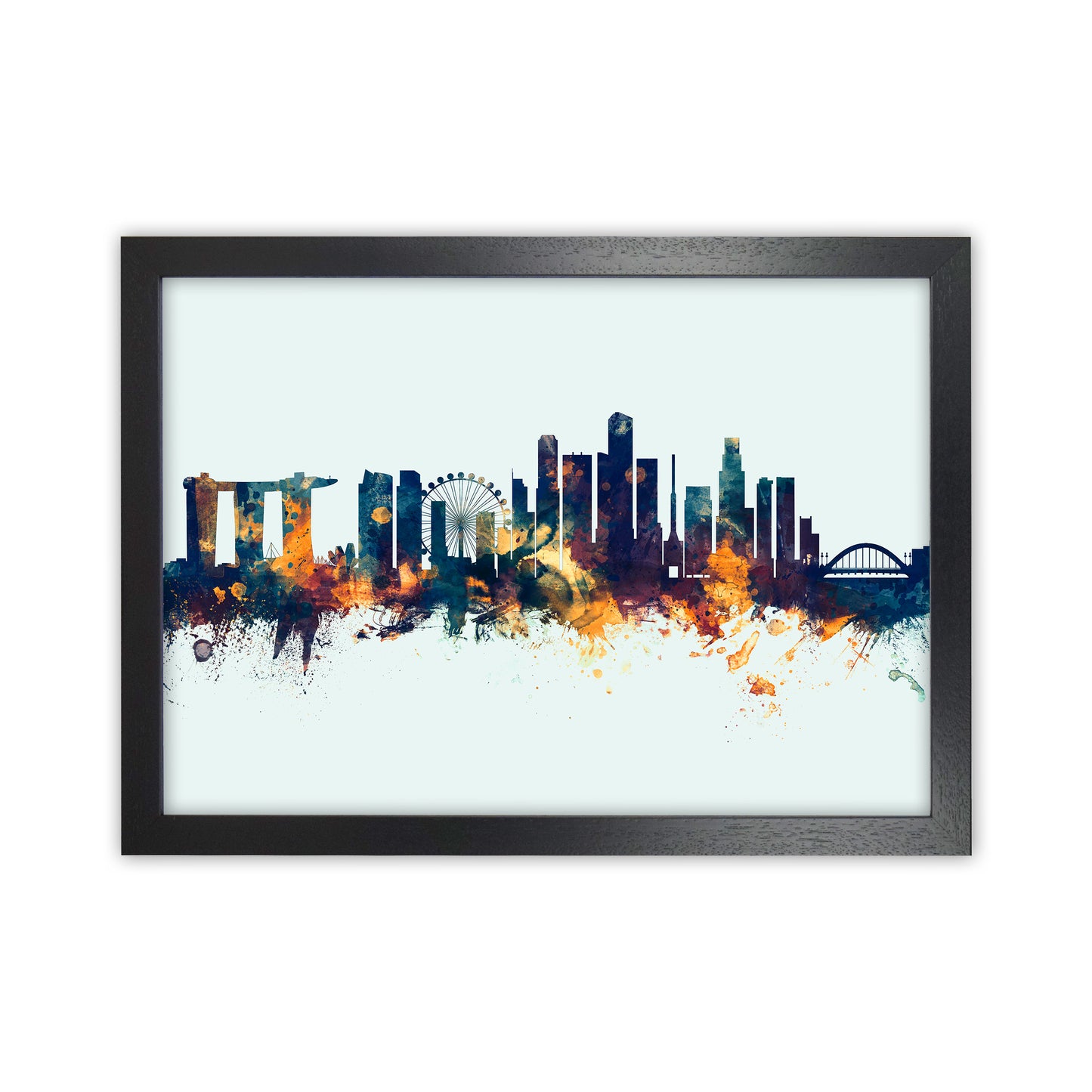 Singapore Singapore Skyline Blue Orange Art Print by Michael Tompsett Black Grain