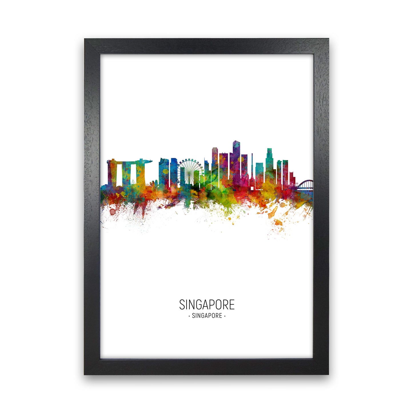 Singapore Singapore Skyline Portrait Art Print by Michael Tompsett Black Grain