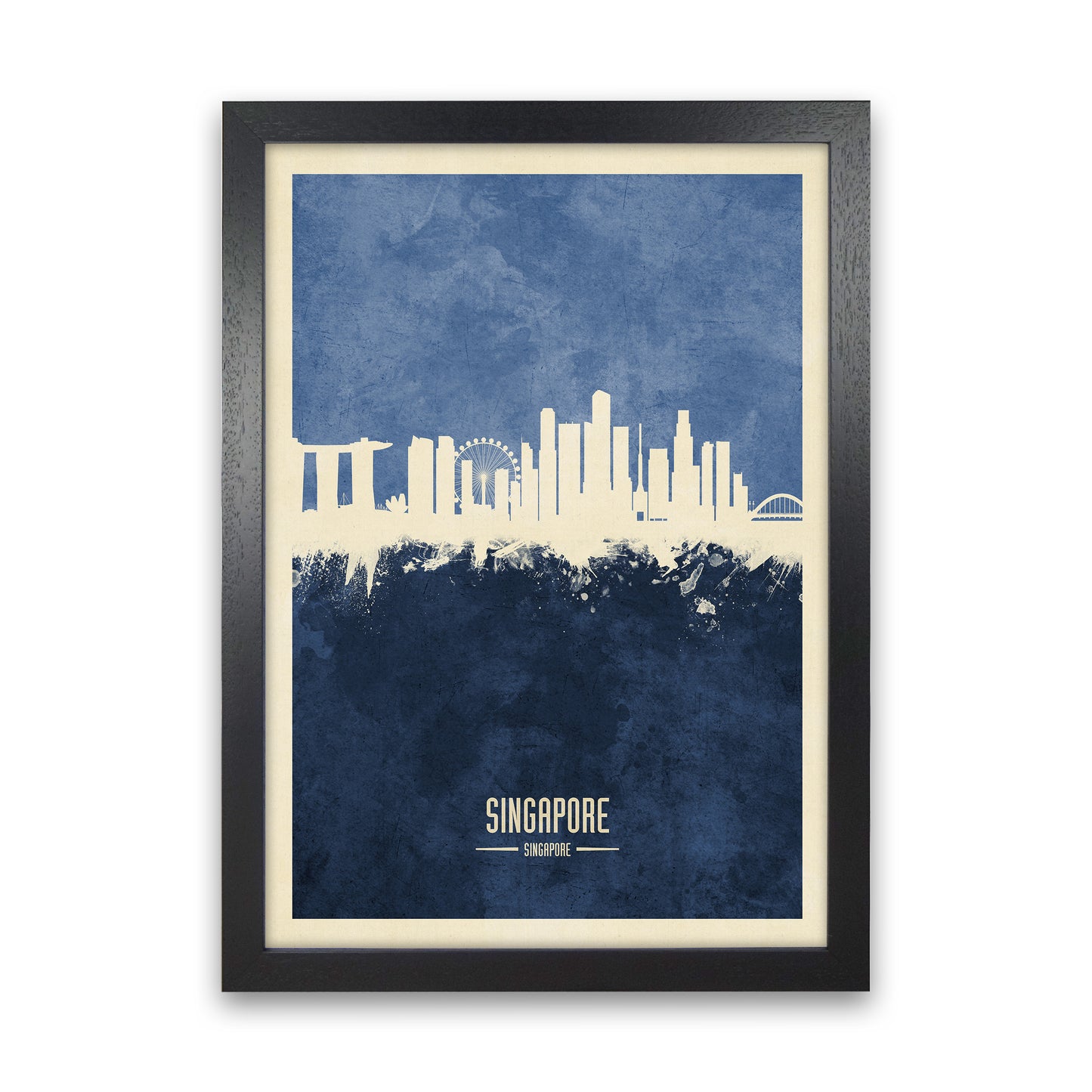 Singapore Singapore Skyline Portrait Navy Art Print by Michael Tompsett Black Grain