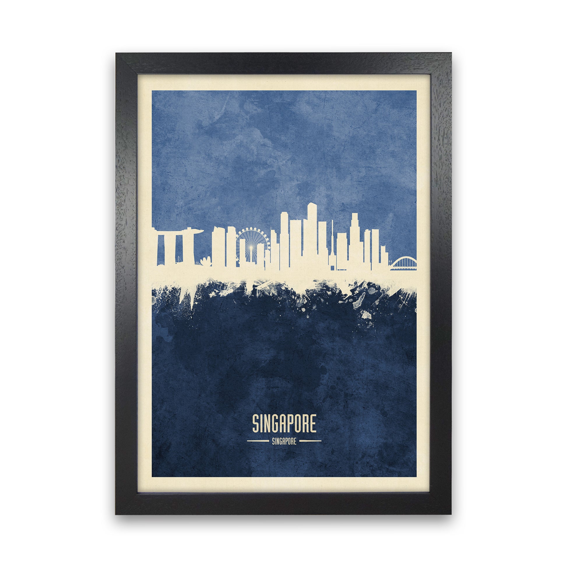 Singapore Singapore Skyline Portrait Navy Art Print by Michael Tompsett Black Grain