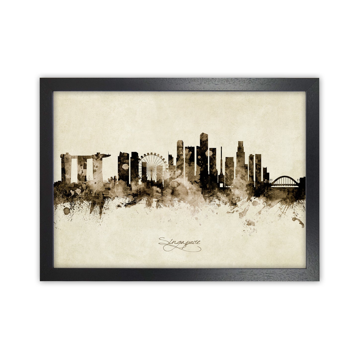 Singapore Singapore Skyline Vintage Art Print by Michael Tompsett Black Grain