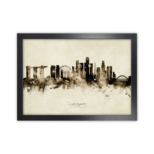 Singapore Singapore Skyline Vintage Art Print by Michael Tompsett Black Grain