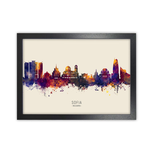 Sofia Bulgaria Skyline Autumn City Name Art Print by Michael Tompsett Black Grain