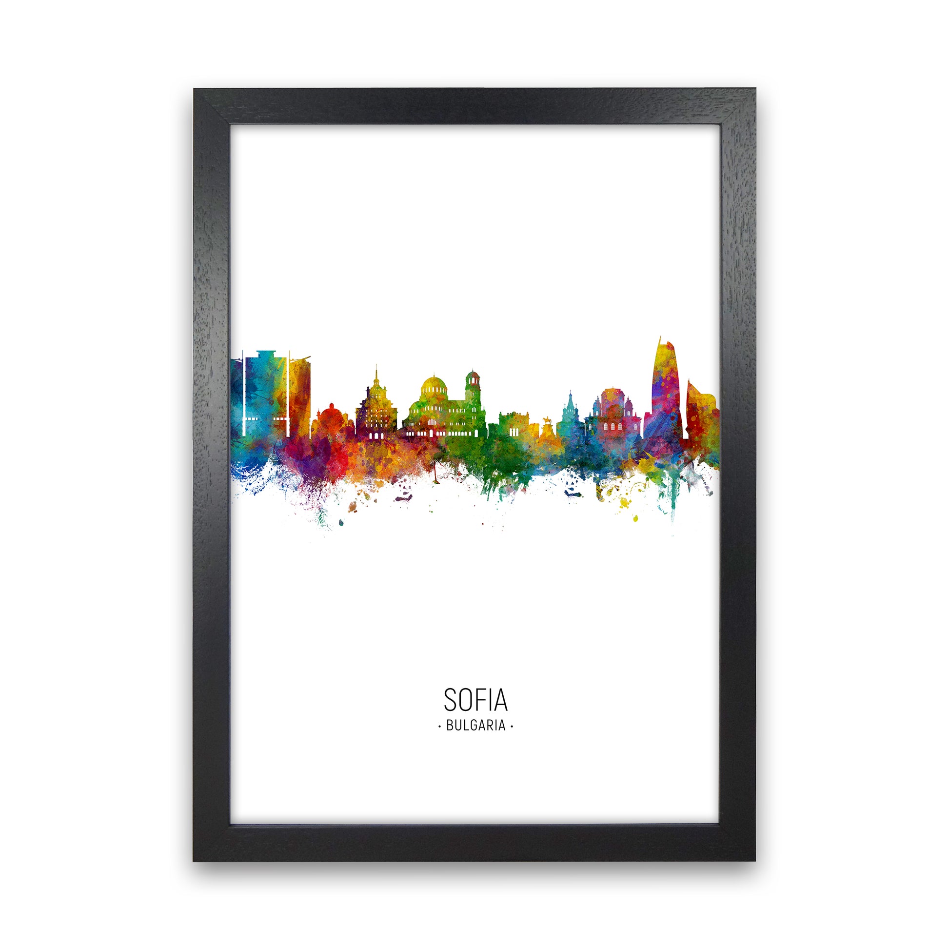Sofia Bulgaria Skyline Portrait Art Print by Michael Tompsett Black Grain