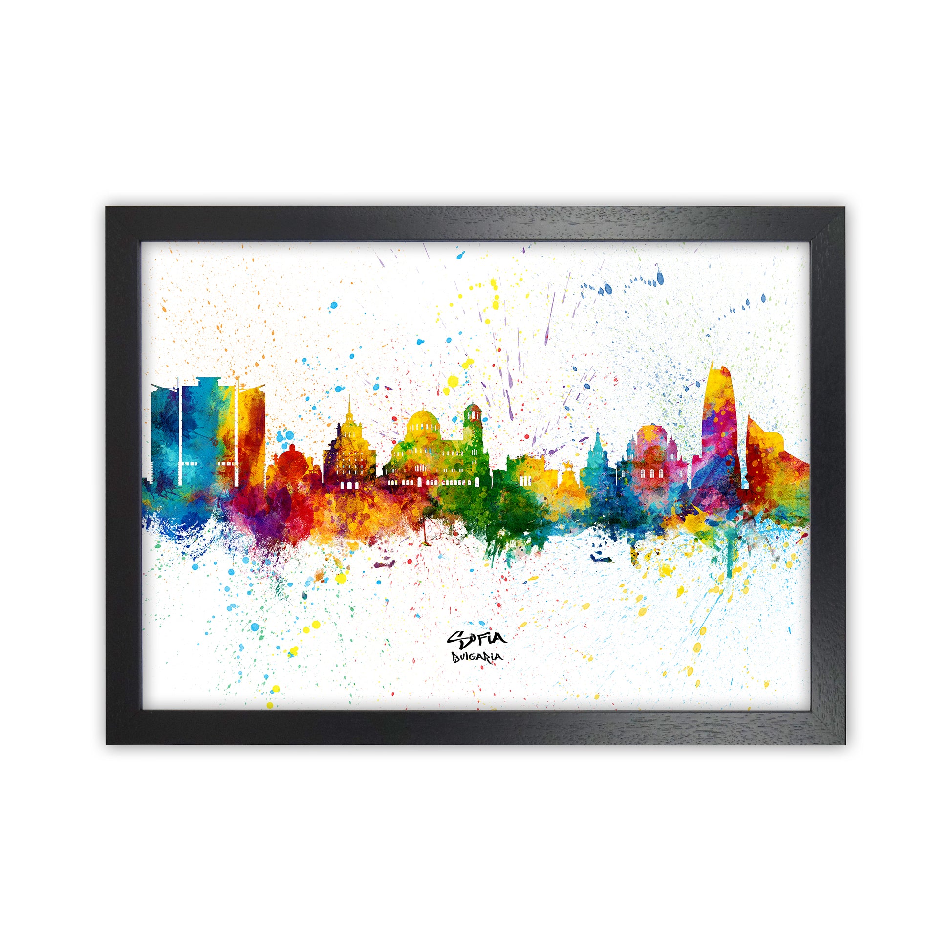 Sofia Bulgaria Skyline Splash Art Print by Michael Tompsett Black Grain