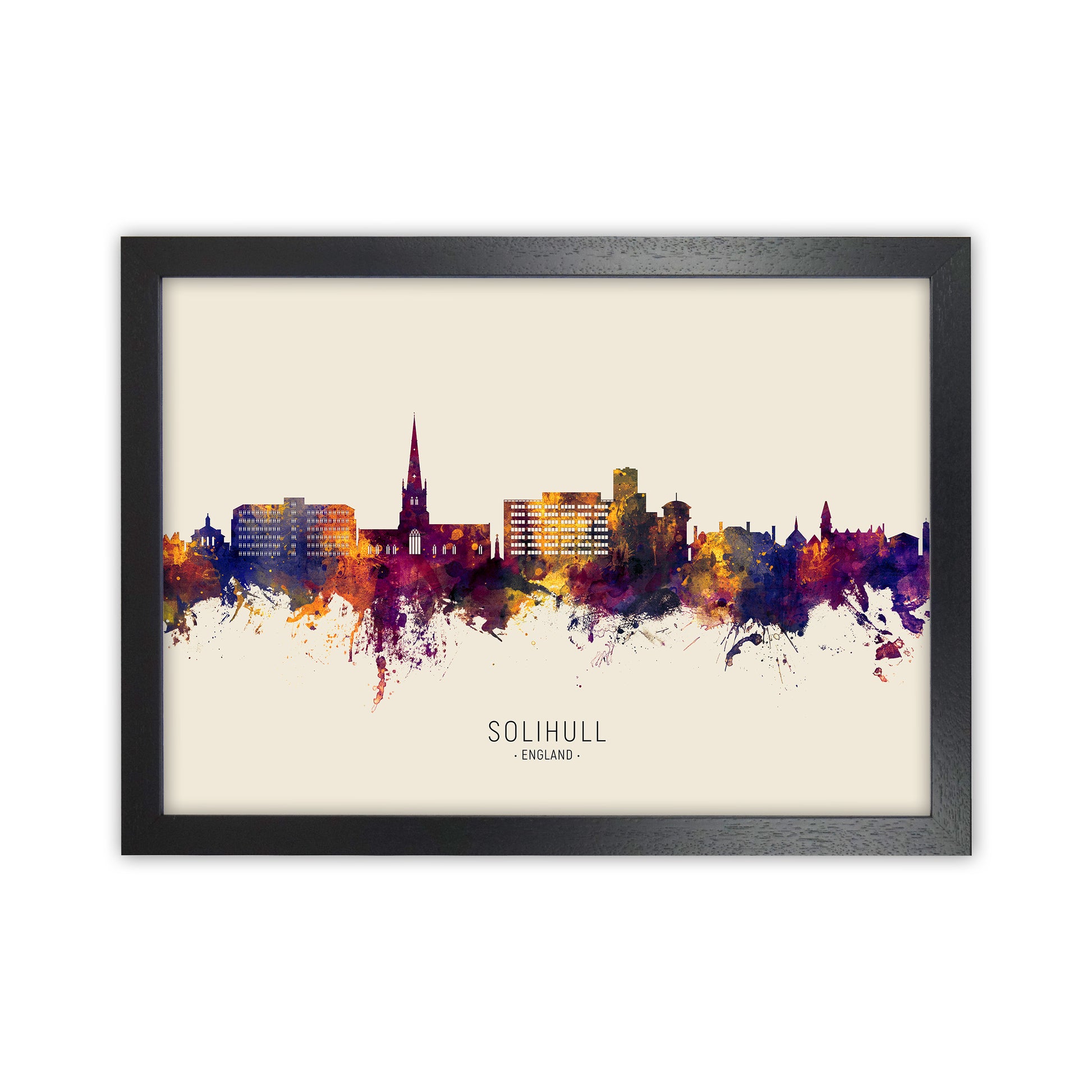 Solihull England Skyline Autumn City Name Art Print by Michael Tompsett Black Grain