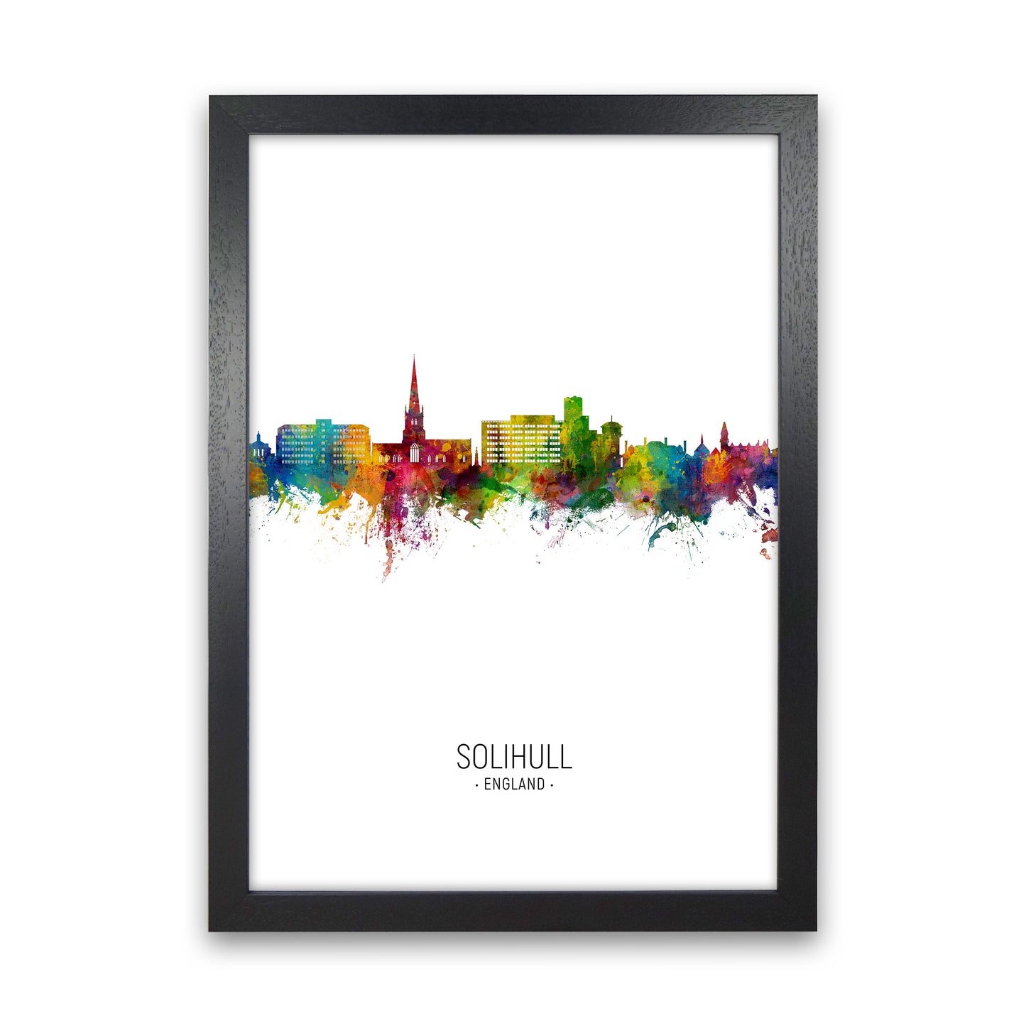 Solihull England Skyline Portrait Art Print by Michael Tompsett Black Grain