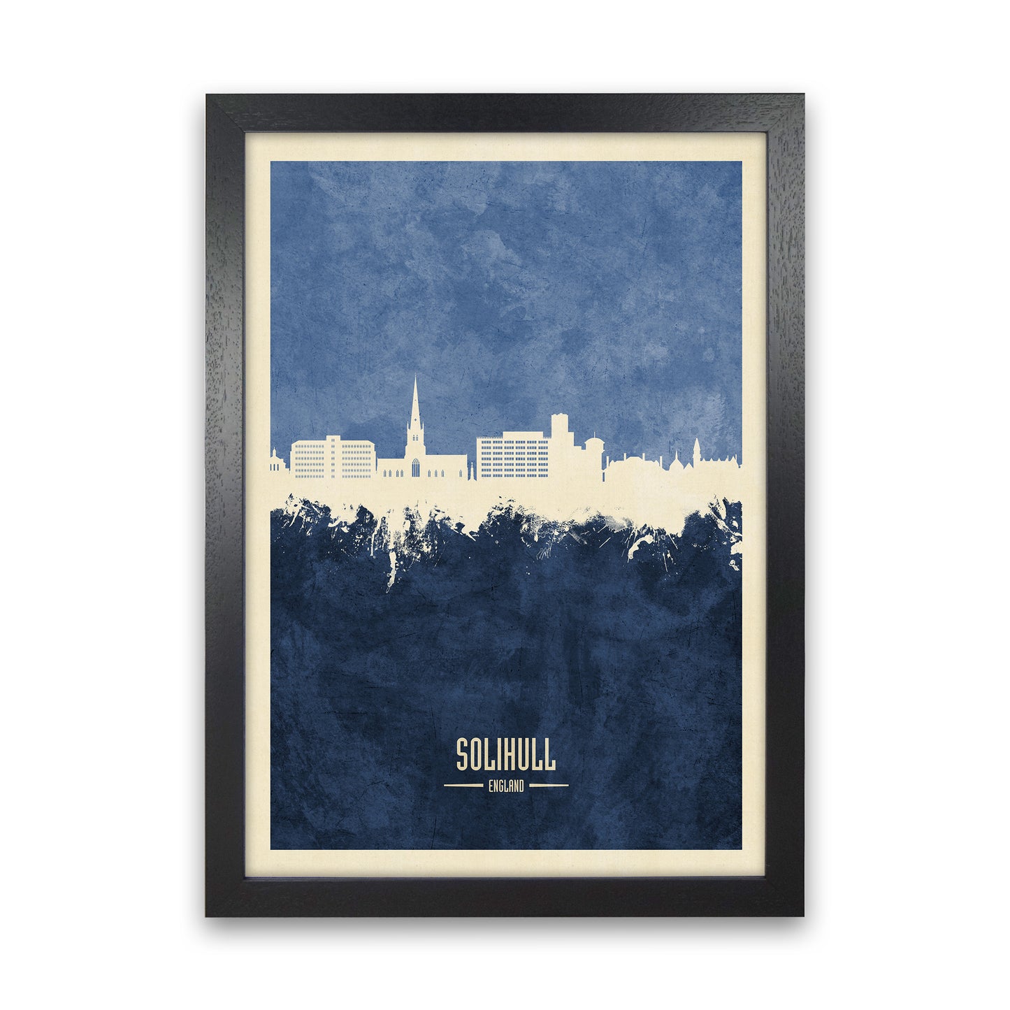 Solihull England Skyline Portrait Navy Art Print by Michael Tompsett Black Grain