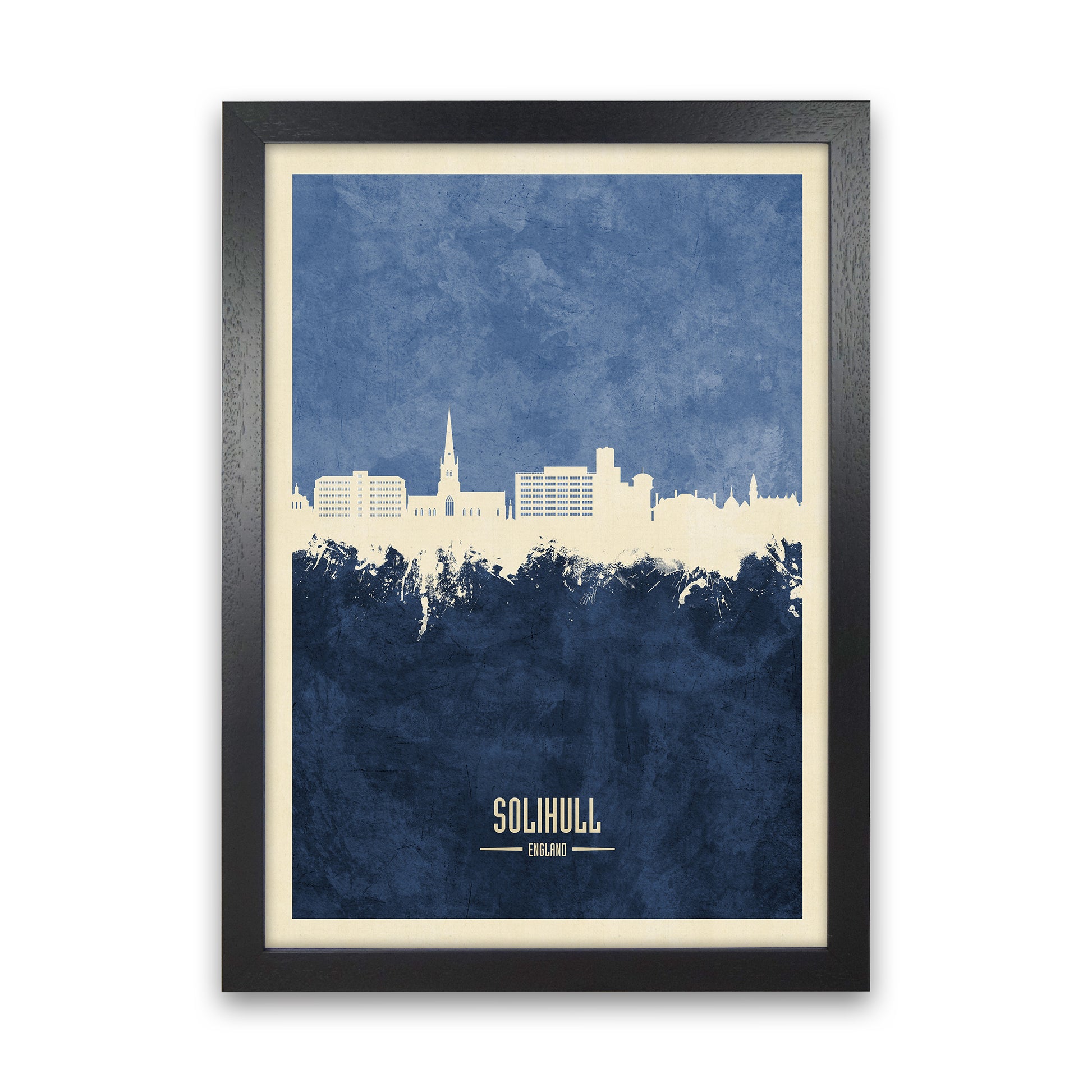 Solihull England Skyline Portrait Navy Art Print by Michael Tompsett Black Grain