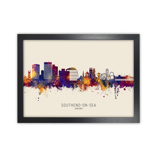 Southend-On-Sea England Skyline Autumn City Name Art Print by Michael Tompsett Black Grain