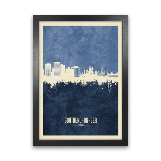 Southend-On-Sea England Skyline Portrait Navy Art Print by Michael Tompsett Black Grain