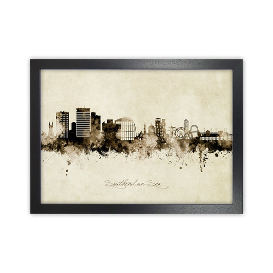 Southend-On-Sea England Skyline Vintage Art Print by Michael Tompsett Black Grain