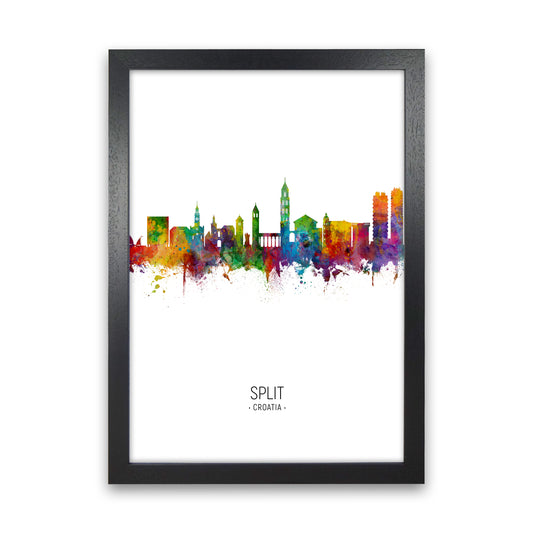 Split Croatia Skyline Portrait Art Print by Michael Tompsett Black Grain