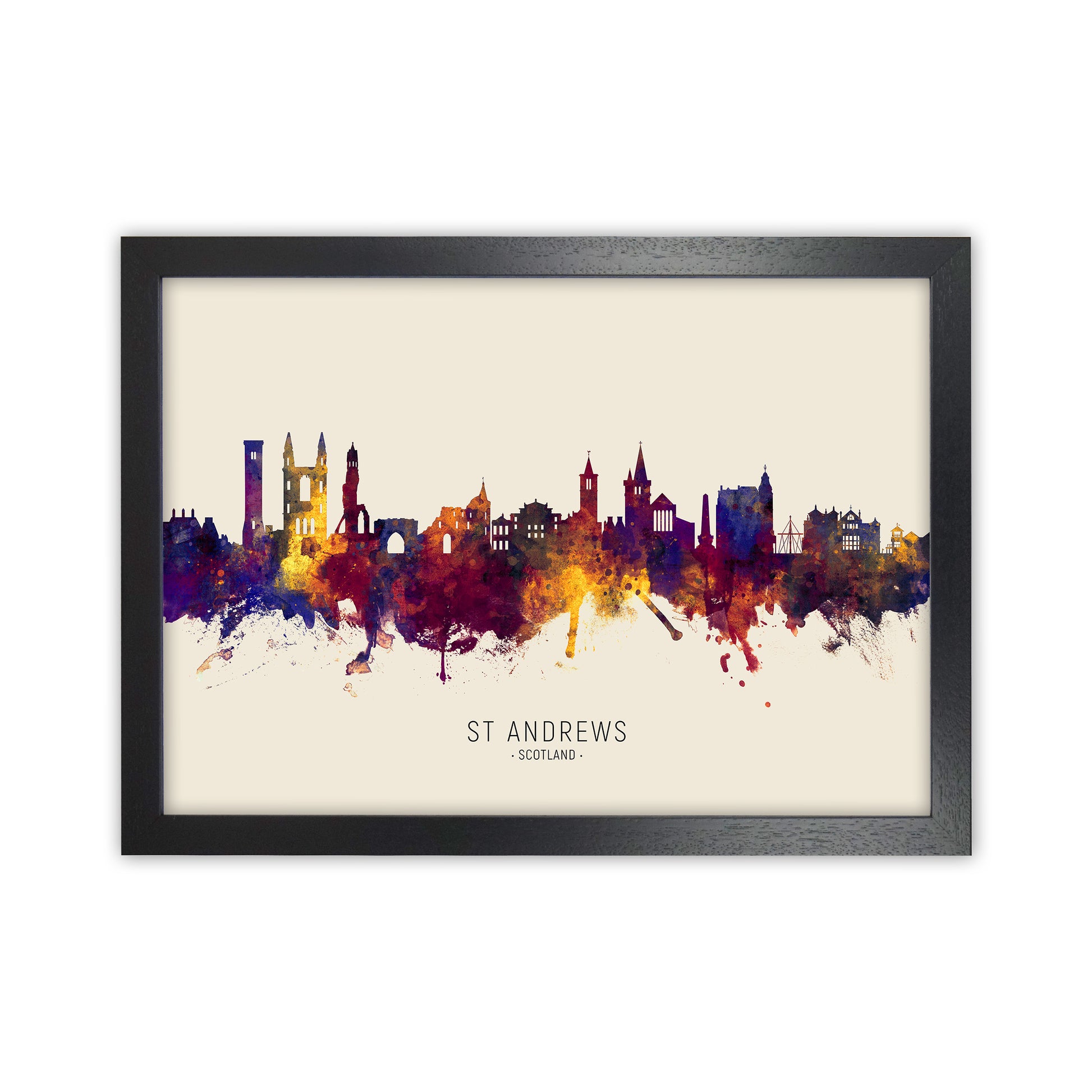 St Andrews Scotland Skyline Autumn City Name Art Print by Michael Tompsett Black Grain