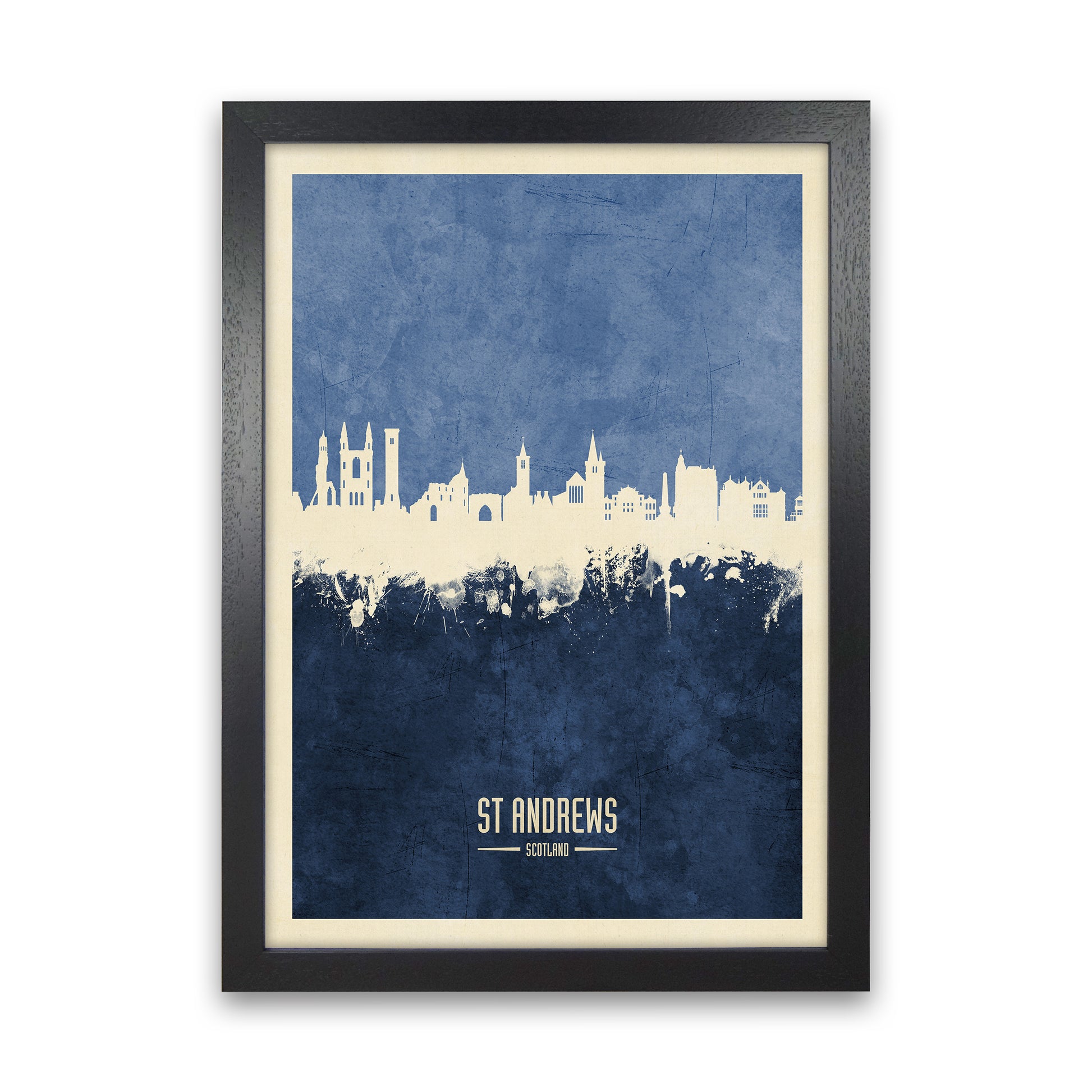 St Andrews Scotland Skyline Portrait Navy Art Print by Michael Tompsett Black Grain