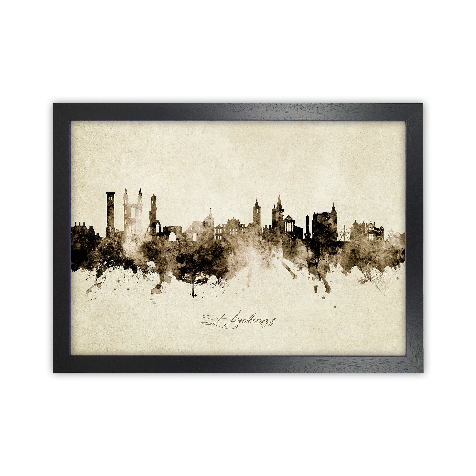 St Andrews Scotland Skyline Vintage Art Print by Michael Tompsett Black Grain