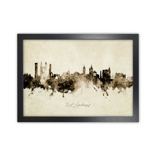 St Andrews Scotland Skyline Vintage Art Print by Michael Tompsett Black Grain