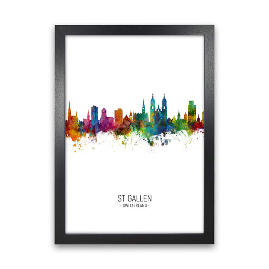 St Gallen Switzerland Skyline Portrait Art Print by Michael Tompsett Black Grain