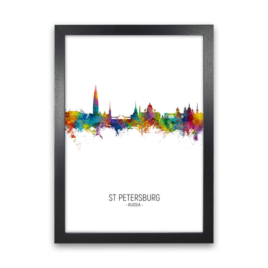 St Petersburg Russia Skyline Portrait Art Print by Michael Tompsett Black Grain