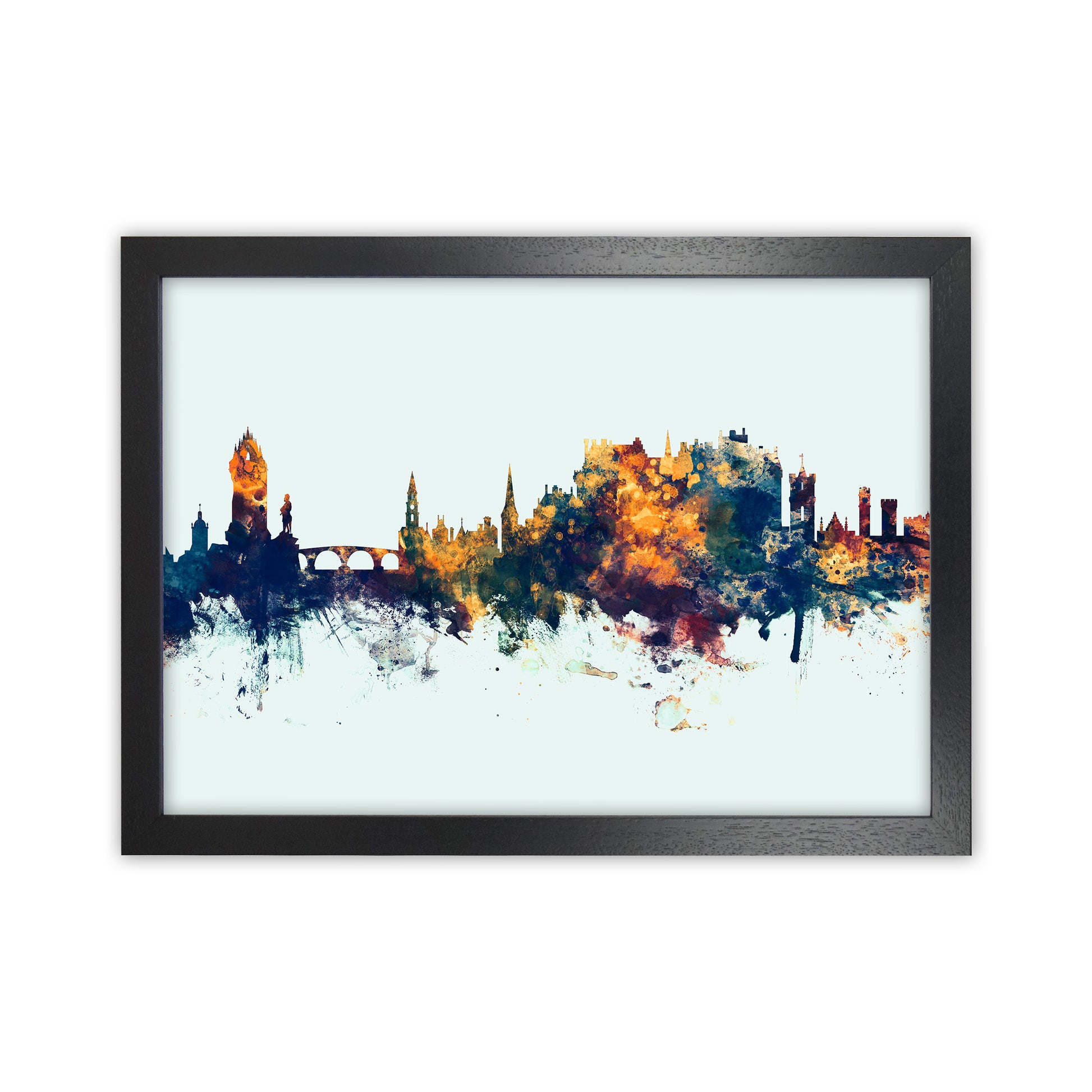 Stirling Scotland Skyline Blue Orange Art Print by Michael Tompsett Black Grain