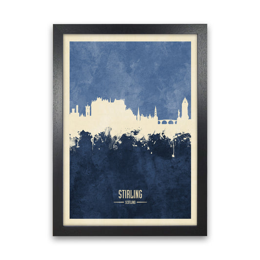 Stirling Scotland Skyline Portrait Navy Art Print by Michael Tompsett Black Grain