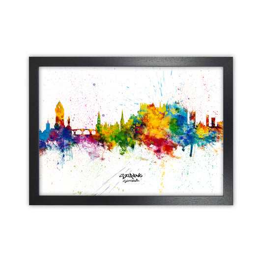 Stirling Scotland Skyline Splash Art Print by Michael Tompsett Black Grain