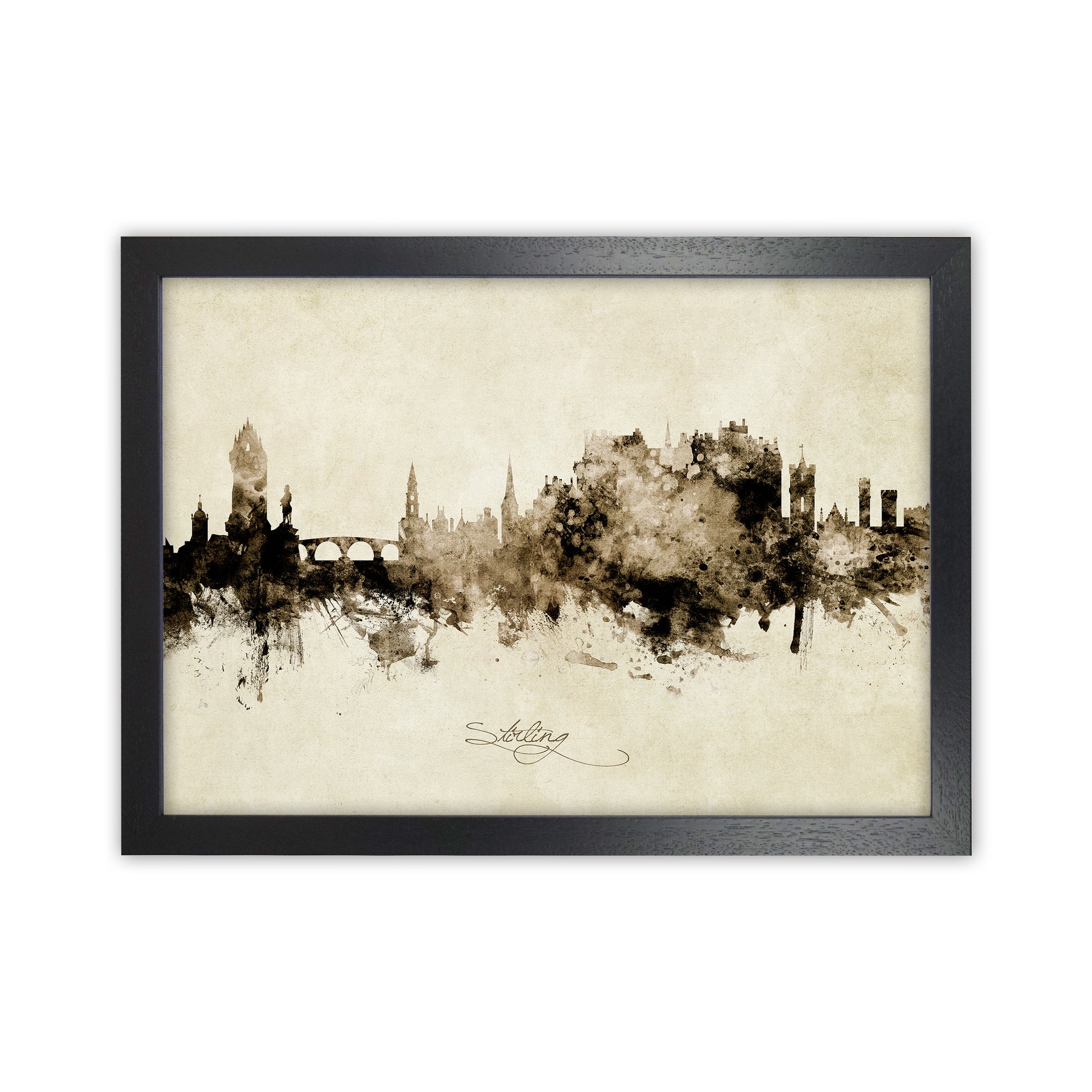 Stirling Scotland Skyline Vintage Art Print by Michael Tompsett Black Grain