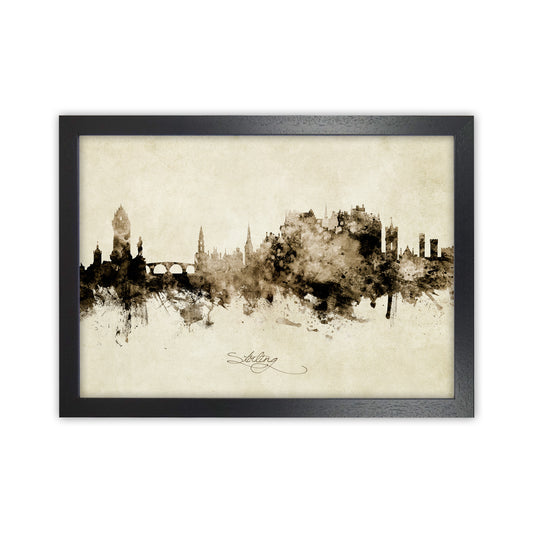 Stirling Scotland Skyline Vintage Art Print by Michael Tompsett Black Grain